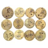 Twelve unsigned fusee lever pocket watch movements (12)