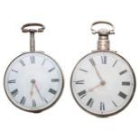 Fusee verge pocket watch movement, unsigned, no. 12604, within an associated silver inner pair case,