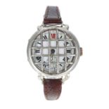 Silver WWI period wire-lug trench watch, import hallmarks London 1914, enamel dial with Roman