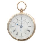Late Victorian 18ct Centre Seconds Chronograph lever pocket watch, Chester 1897, gilt three