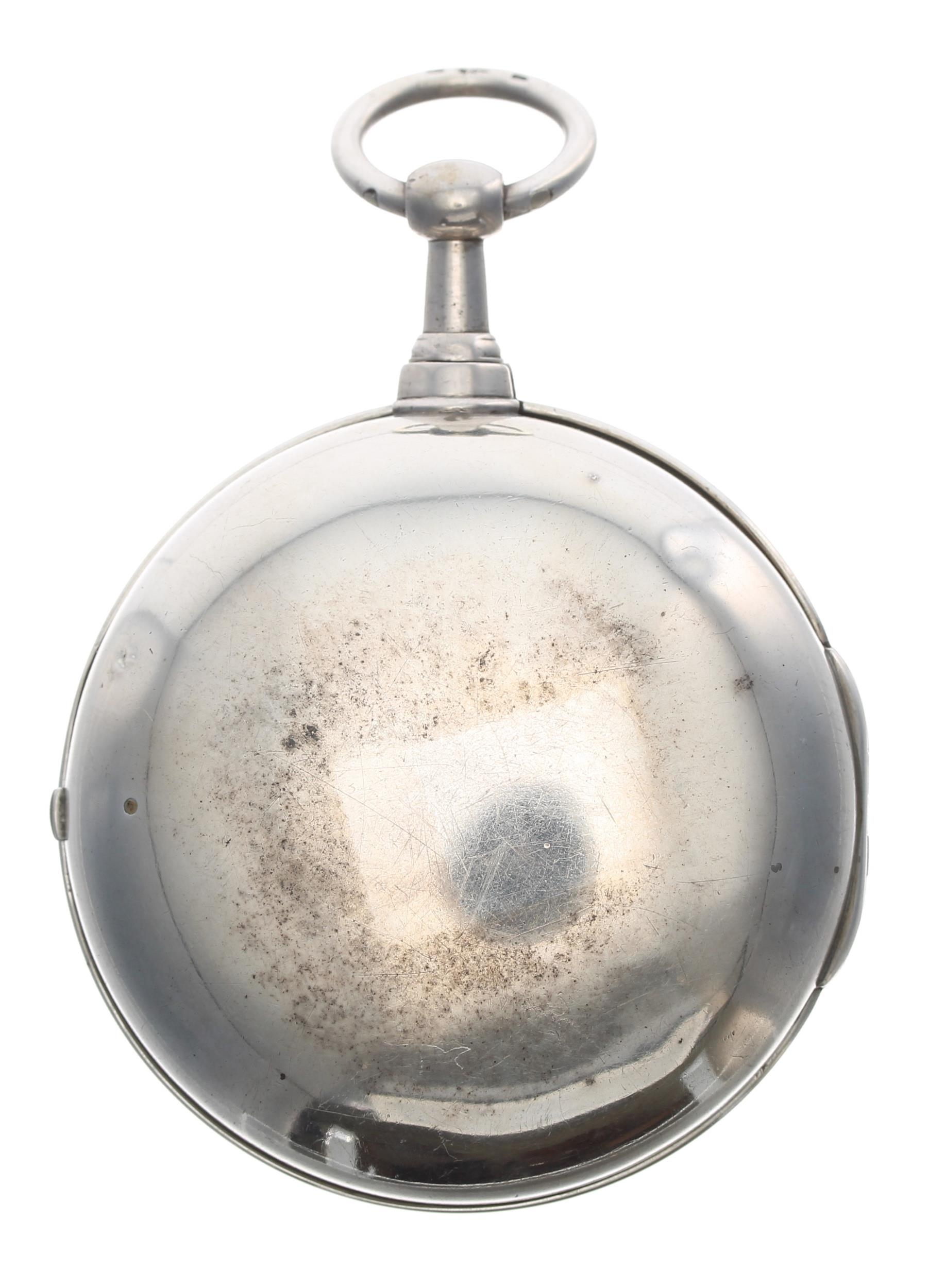 George III silver verge calendar doctors pair cased watch, London 1808, unsigned fusee movement, no. - Image 2 of 5