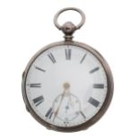 19th century silver fusee lever pocket watch, London 1867, unsigned movement, no. 6863, with plain