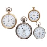 Silver lever pocket watch in need of attention; together with a gold plated lever pocket watch for