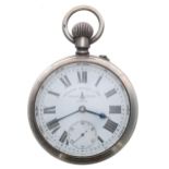 British Military issue silver lever pocket watch, Birmingham 1919, the movement with compensated