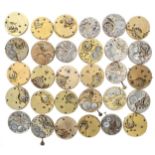 Thirty lever pocket watch movements to include Record, Hausmann & Co. Alex Wilson, J.W. Benson '