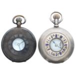 Silver lever half hunter engine turned pocket watch for repair, 7 jewel, 52mm; together with a a