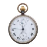 Swiss gunmetal centre seconds chronograph lever pocket watch, gilt frosted movement, the dial with