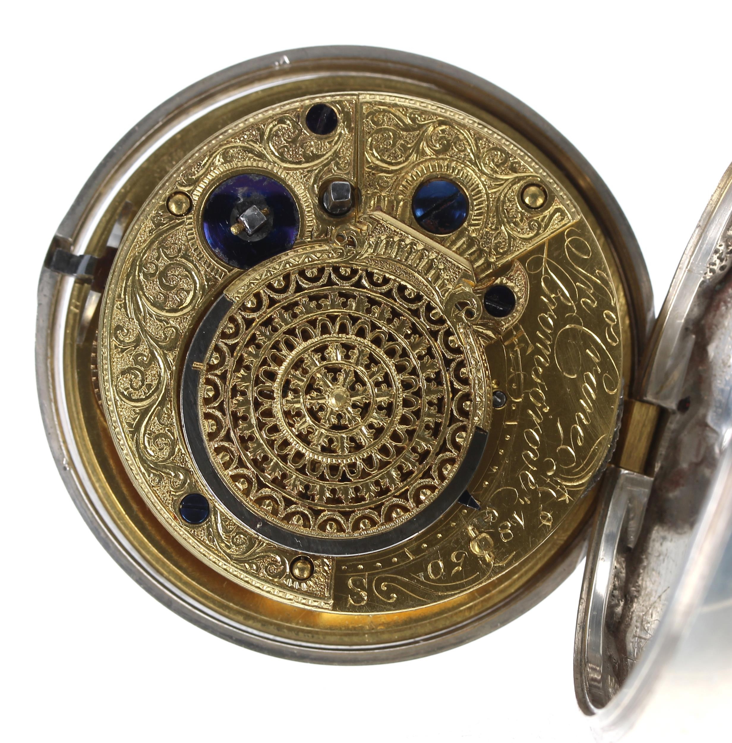 George III silver verge pair cased pocket watch with a named dial, Birmingham 1802, the fusee - Image 5 of 6