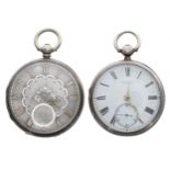 J.W Benson silver fusee lever pocket watch for repair, 49mm; together with a silver fusee lever
