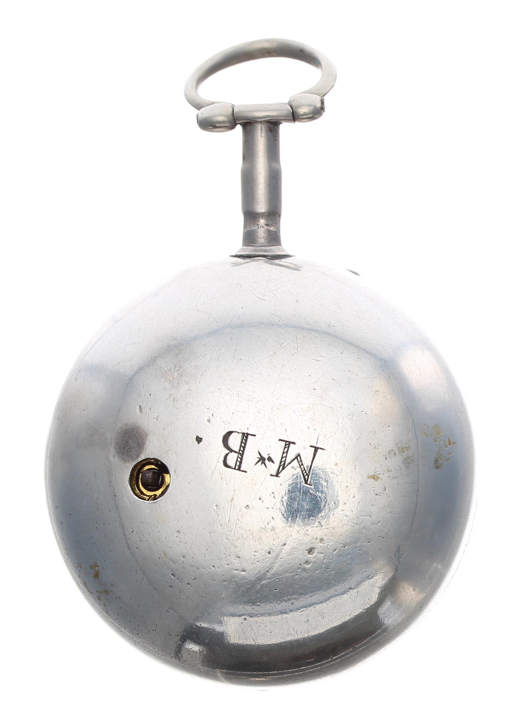 George III English silver pair cased verge pocket watch, London 1765, the fusee movement signed Thos - Image 4 of 6