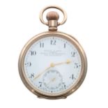 Kendal & Dent 'The Kendentick' gold plated lever pocket watch, 21 jewel 5 adj. movement with