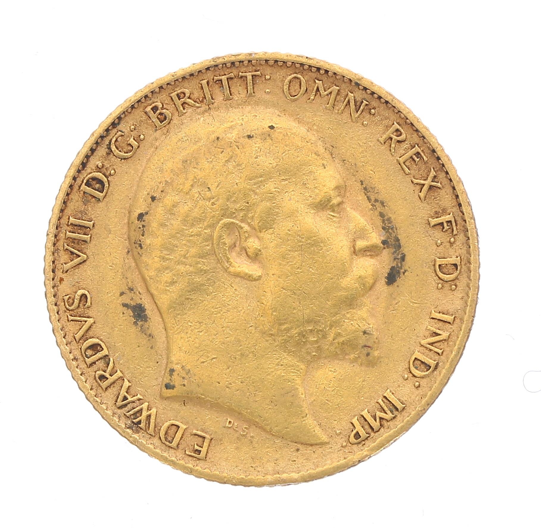 Edward VII 1908 half sovereign coin in a 9ct brooch mount, with safety chain, 6.3gm, 25mm dimeter - Image 3 of 4