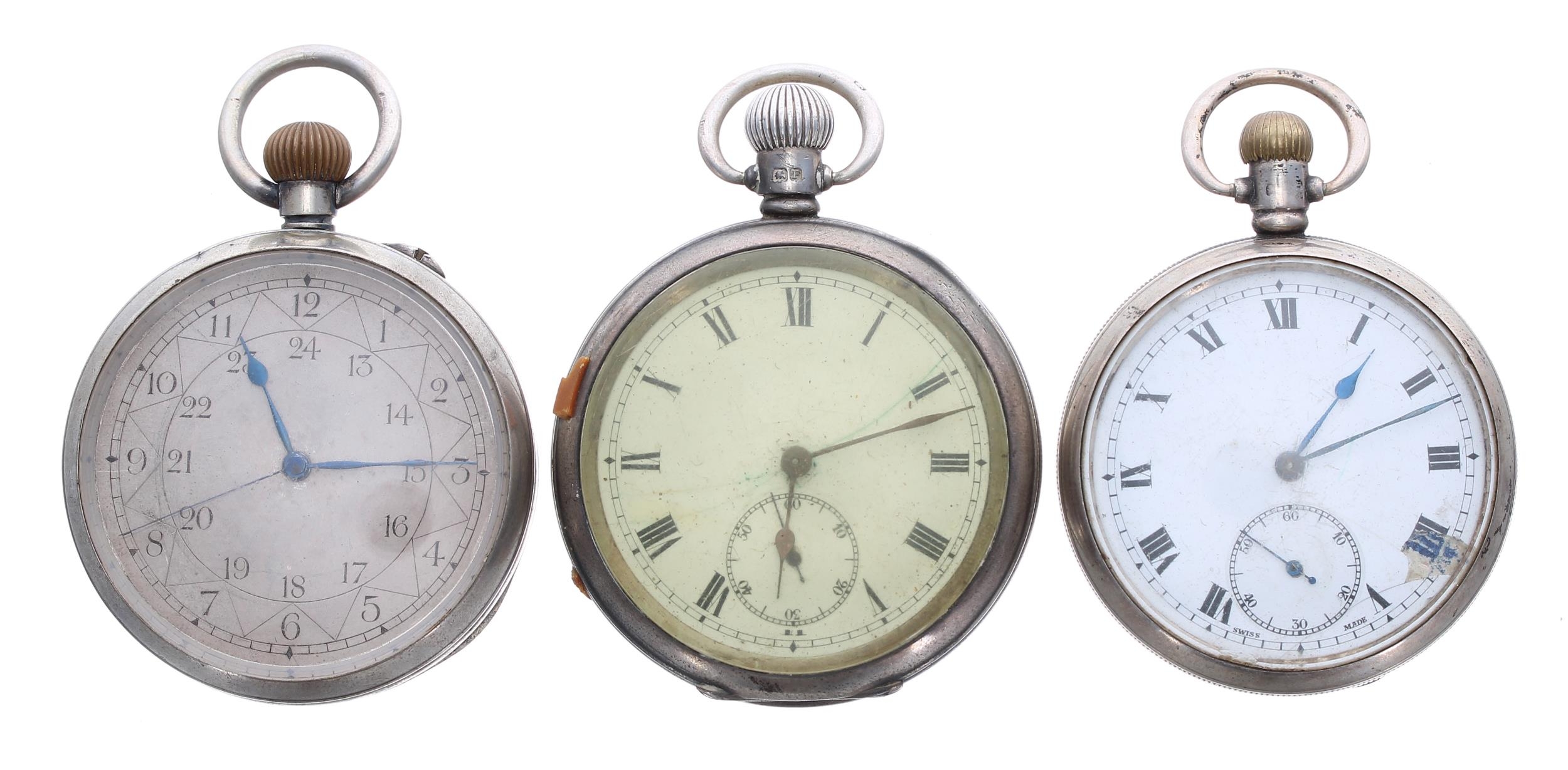 Three silver lever engine turned pocket watches for repair (3)