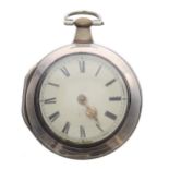 George III silver verge pair cased pocket watch, London 1785, associated fusee movement signed Jon