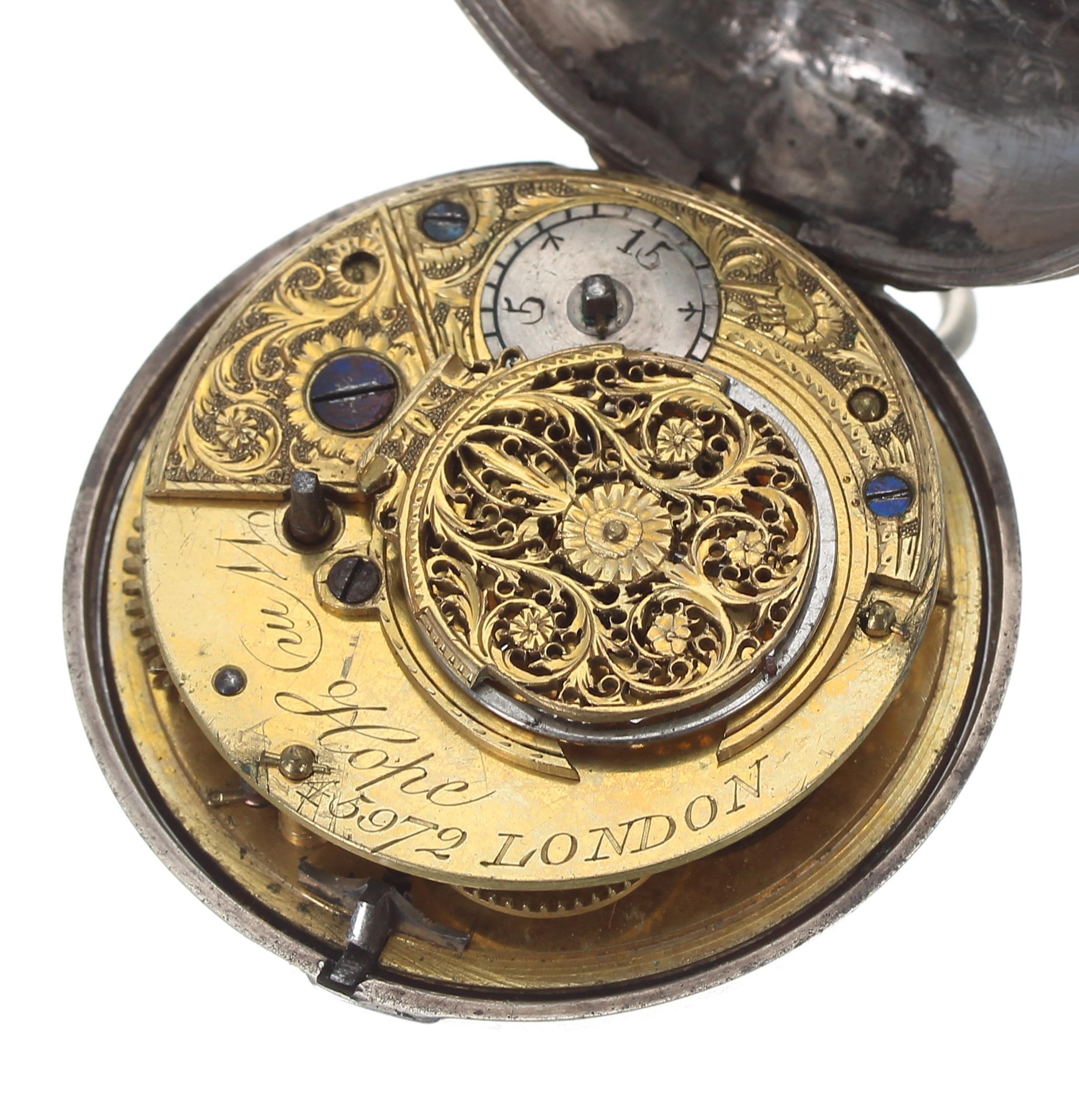 George III silver verge pair cased pocket watch, London 1800, the fusee movement signed Wm Hope, no. - Image 5 of 5