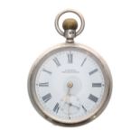 American Waltham silver lever engine turned pocket watch, Birmingham 1901, signed movement, no.