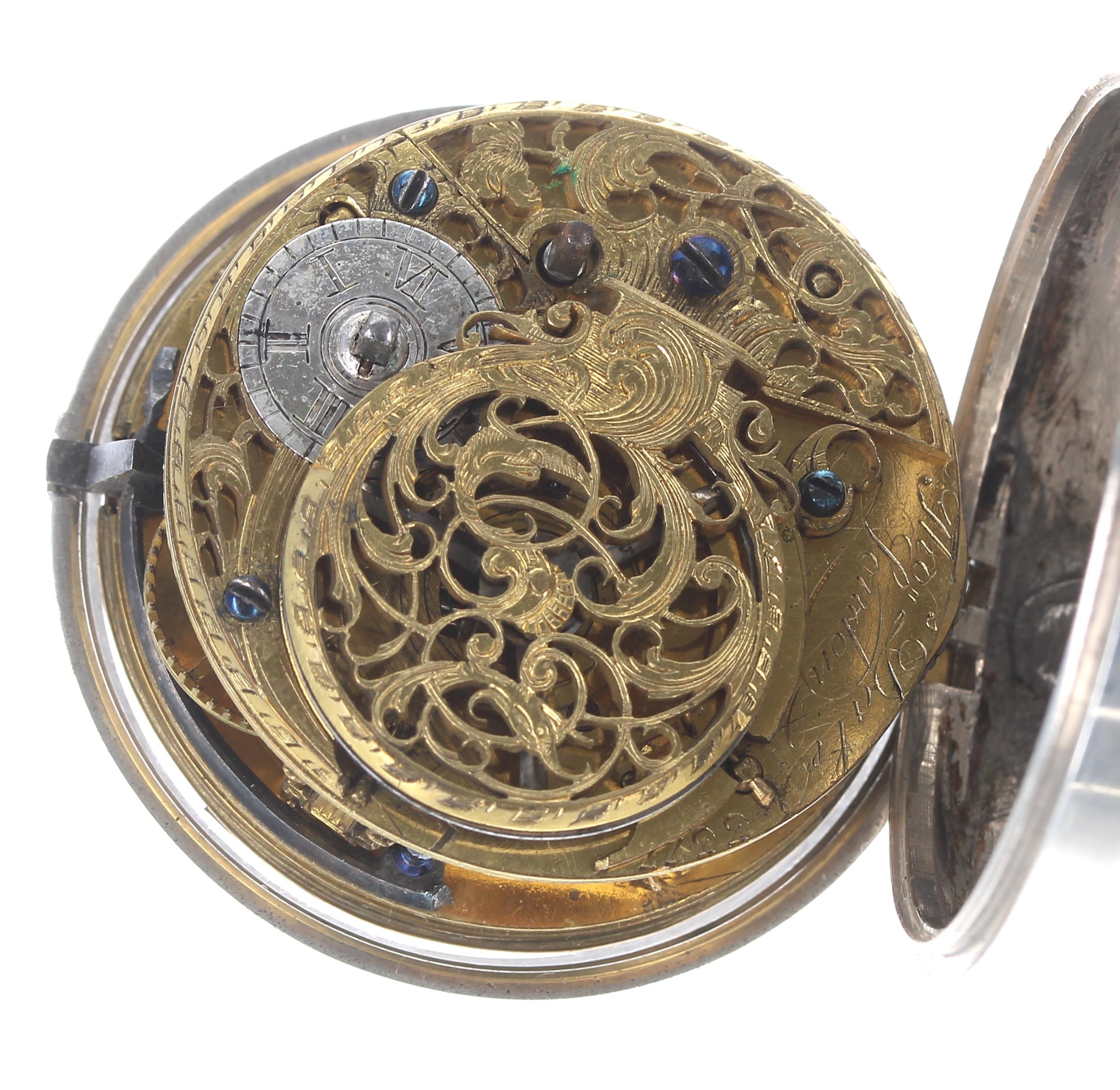 George III English silver pair cased verge pocket watch, London 1765, the fusee movement signed Thos - Image 5 of 6