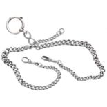 Silver graduated double watch Albert chain, with two silver swivel clasps and loop, 42.7gm, 9.75''