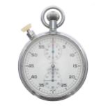 Lemania Nero split second chrome stopwatch, the back marked 'PATT. 4. 800/GG 63, 51mm