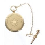 Attractive small 18k Continental cylinder hunter fob watch, gilt frosted bar movement, inscribed