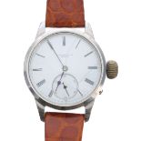Tiffany & Co. pilot's style stainless steel gentleman's wristwatch, signed white Roman numeral