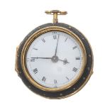 George III centre seconds cylinder gilt metal and snakeskin pair cased pocket watch, circa 1780, the