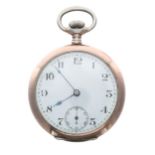 Continental silver (0.800) lever pocket watch, gilt frosted movement with compensated balance and