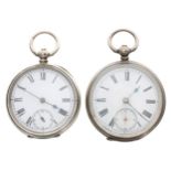 Two silver (0.800) cylinder engine turned pocket watches, 49mm and 46mm (one at fault)