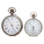 Signal silver (0.935) lever alarm pocket watch, 51mm; together with a silver lever engine turned