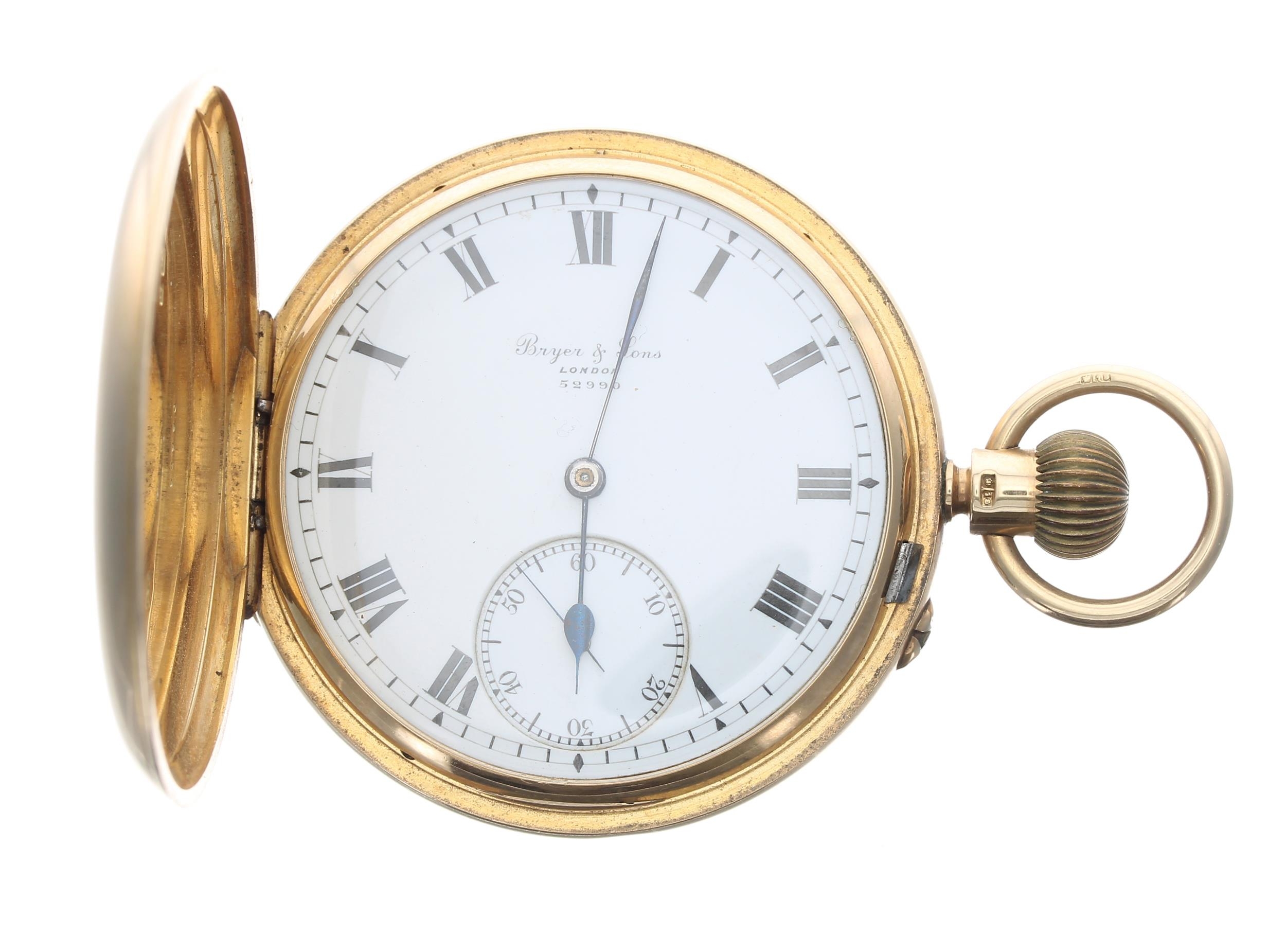 Late 19th century Bryer & Sons 18ct lever hunter pocket watch, London 1899, gilt three quarter plate