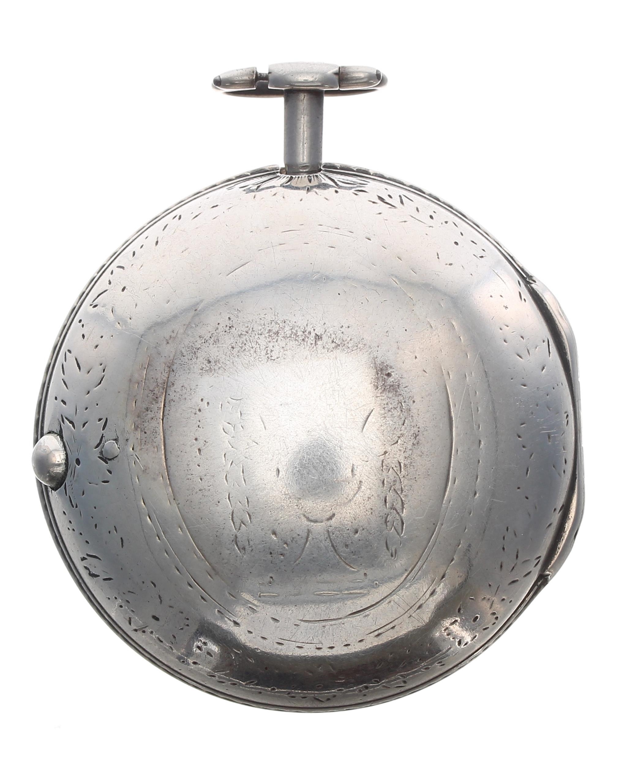 George III silver pair cased verge pocket watch, London 1775, the fusee movement signed J. Richards, - Image 2 of 5