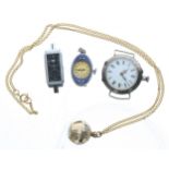 E. Gubelin silver (0.900) and enamel pendant fob watch for repair; together with a Duo Dial nickel