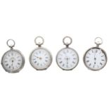 Four silver cylinder engraved fob watches for repair