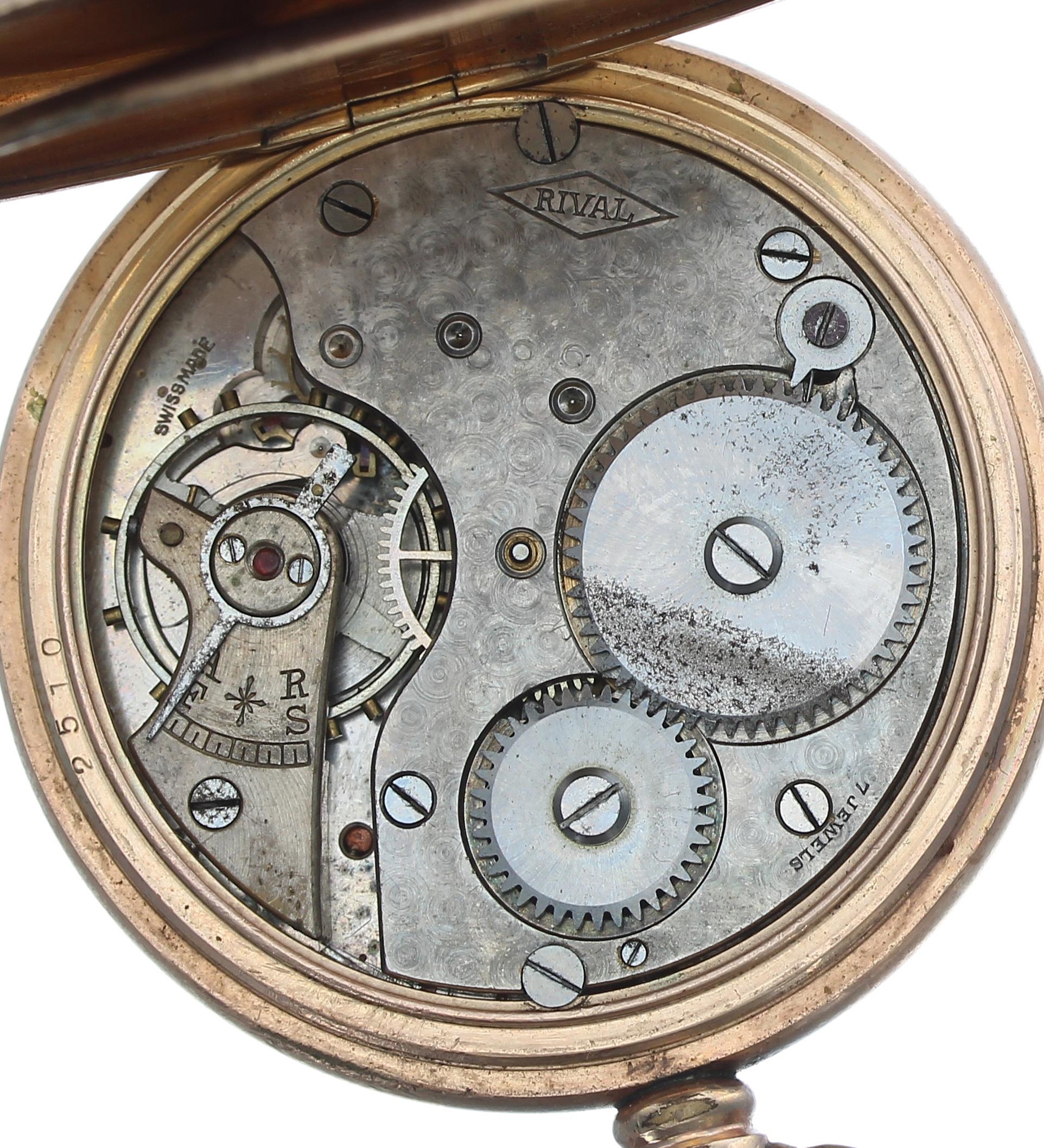 Rival gold plated lever pocket watch, signed 7 jewel movement, hinged cuvette, within a plain Star - Image 3 of 3