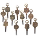 Eleven trade pocket watch keys (11)