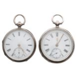 Two fusee lever engine turned pocket watches for attention/repair, unsigned movements, 52mm and 49mm