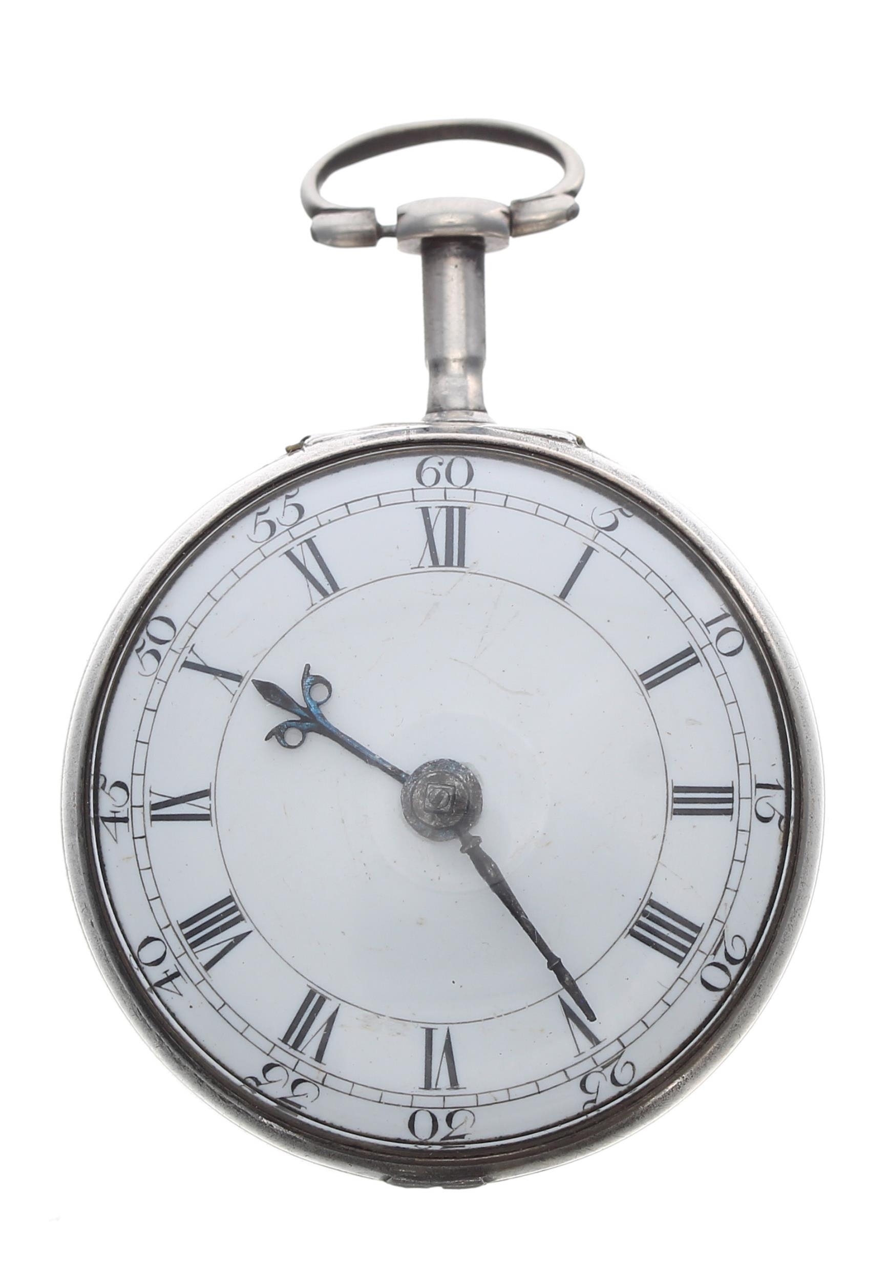 George III silver pair cased verge pocket watch, London 1775, the fusee movement signed J. Richards, - Image 3 of 5