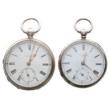 Two silver lever pocket watches in need of attention, unsigned movements, signed dials, 52mm and