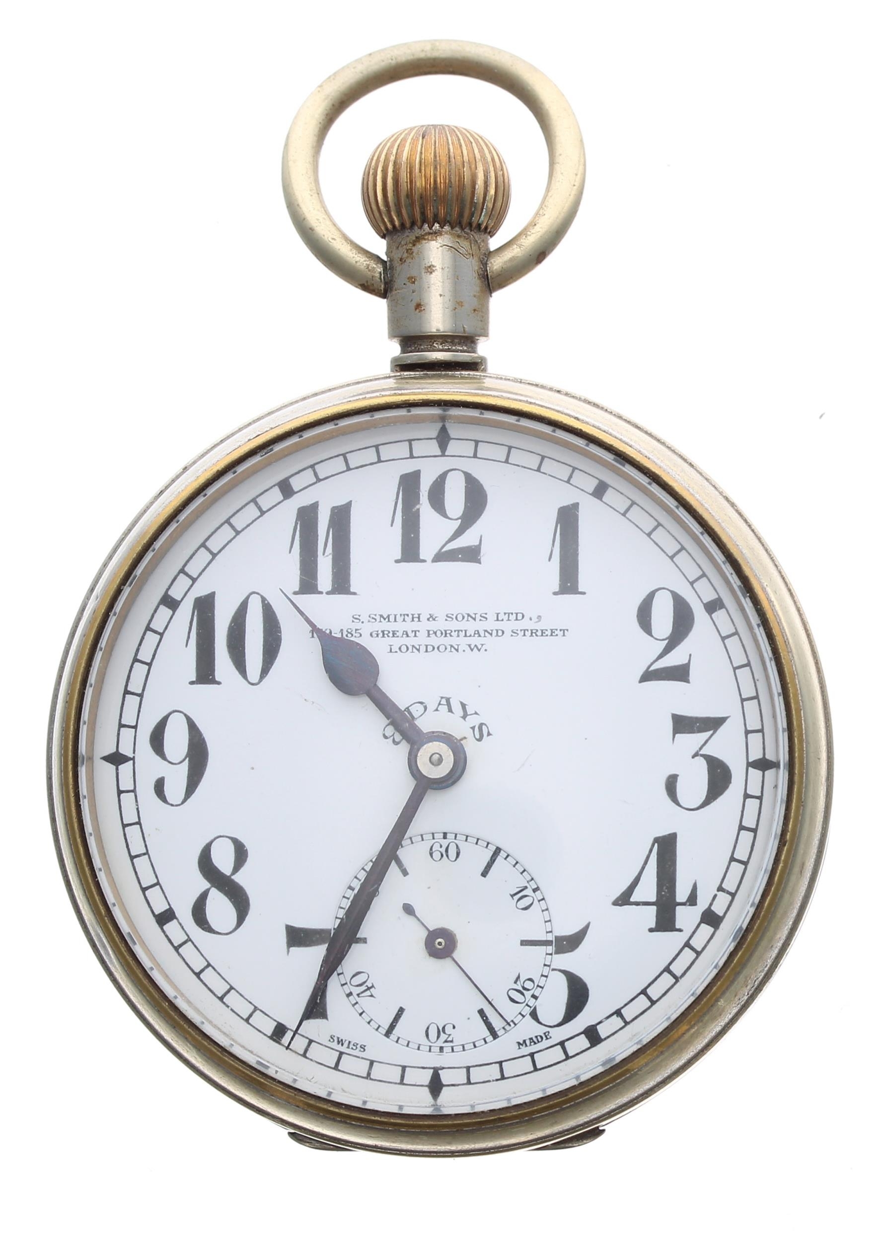 British Military WWI period War Department issue 8 days nickel cased lever pocket watch, frosted