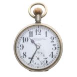British Military WWI period War Department issue 8 days nickel cased lever pocket watch, frosted