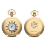 George V 18ct half hunter lever pocket watch, Chester 1932, Swiss 17 jewel movement, the dial with