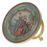 Swiss eight day strut clock, the 2.25" gilt chapter ring enclosing a painted centre depicting