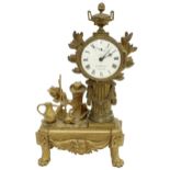 Rare small ormolu pillar mantel clock timepiece, the 2.25" white dial signed Rimbault, London with