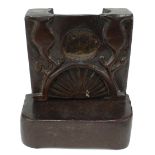 Interesting early antique foliate carved wooden watch stand, 5.75" high