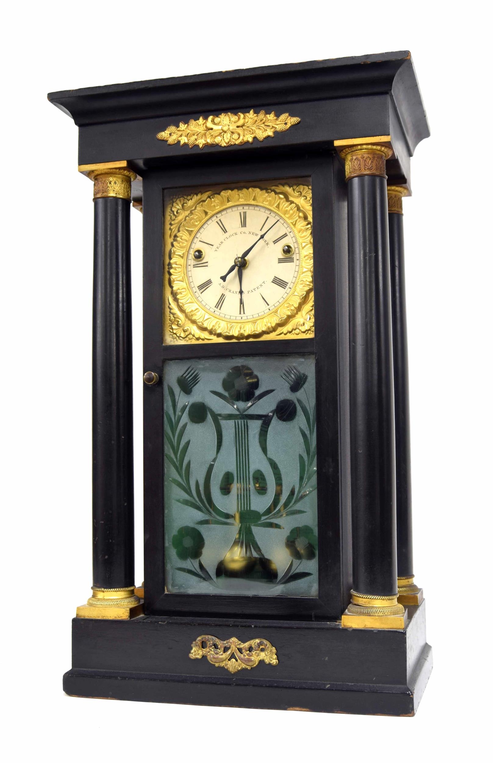 Rare American mantel clock made by the Year Clock Co of New York, model D 2 1847-8, the 4.25"