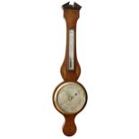 Early mahogany inlaid wheel barometer/thermometer, the 8" silvered dial signed C.A. Grachi,