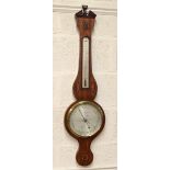 Mahogany inlaid wheel barometer/thermometer signed Cetti & Co. London, the principle 8" dial
