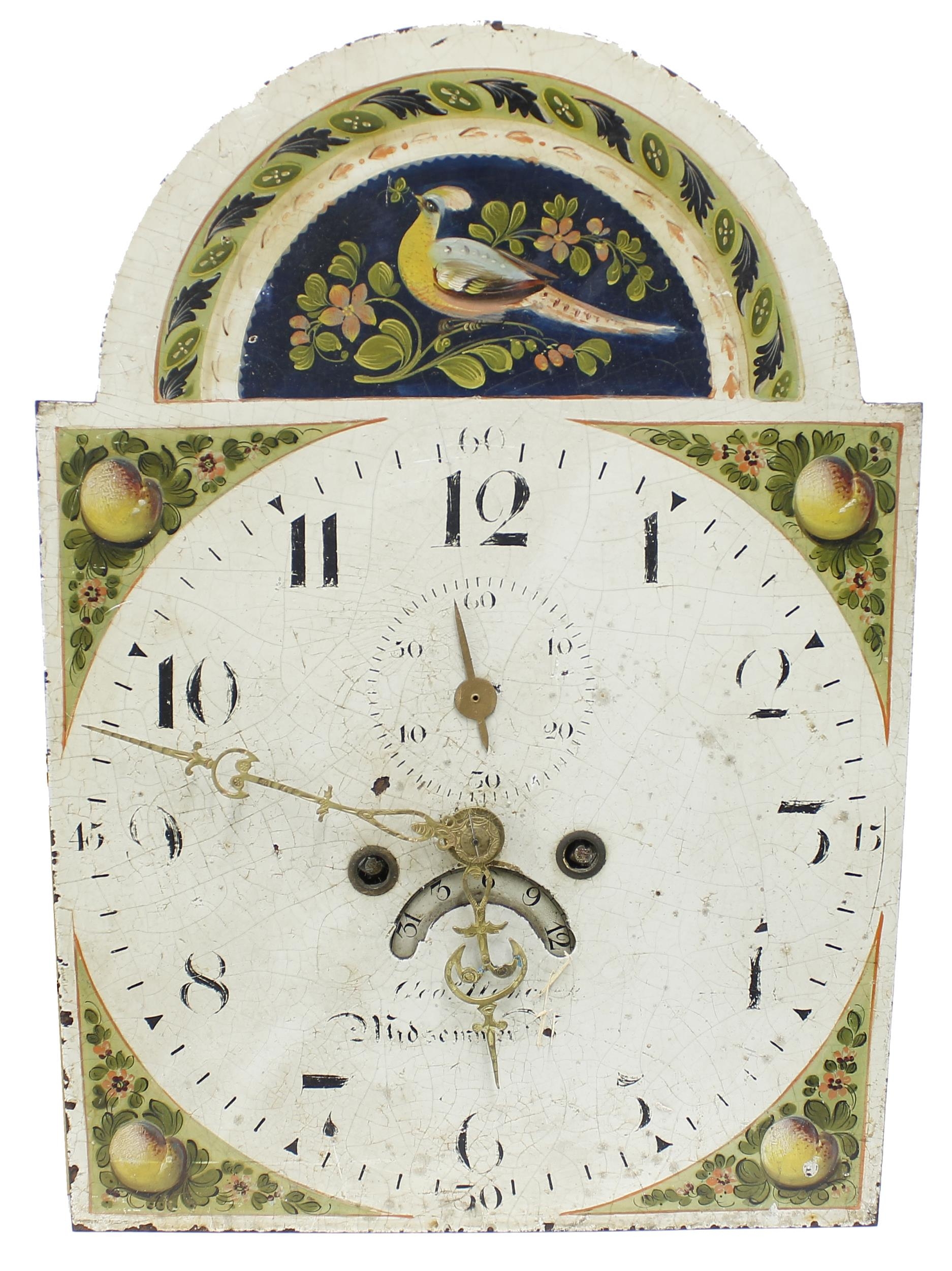 Oak thirty hour longcase clock, the 12" painted arched dial indistinctly signed with subsidiary - Image 2 of 4