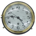 Interesting British ship's bulkhead wall clock with a WWII German Navy 6" silvered dial engraved