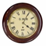 Mahogany single fusee 8" wall dial clock inscribed G.W.R, no. 237, within a turned surround (